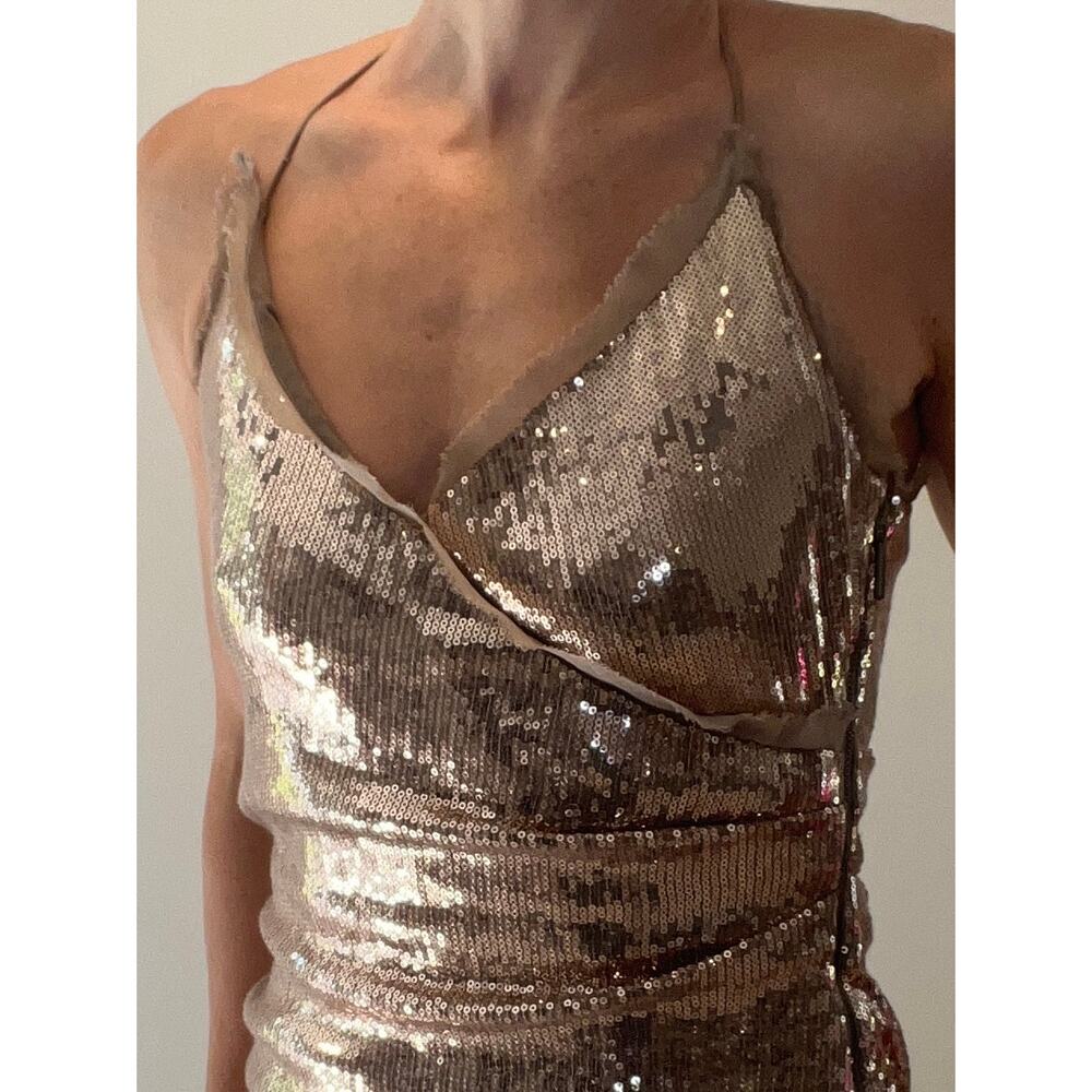 Nicole Miller Cocktail Party Dress Gold Sequins Size 8 - Picture 3 of 10